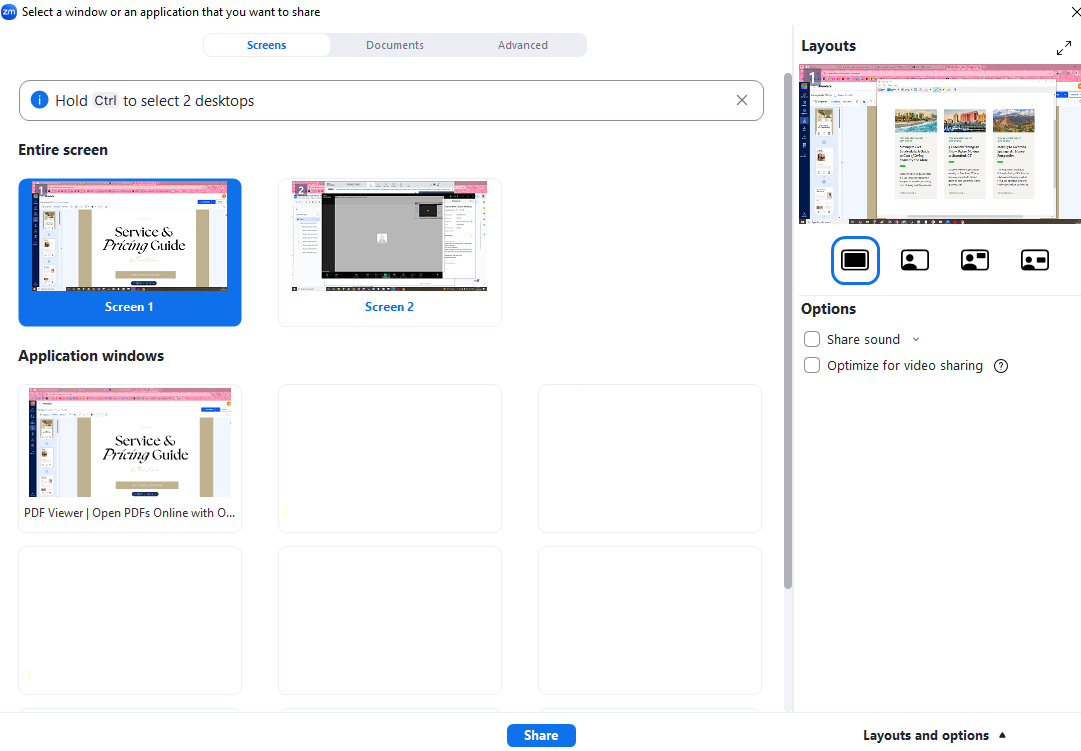 Share a PDF via screen share