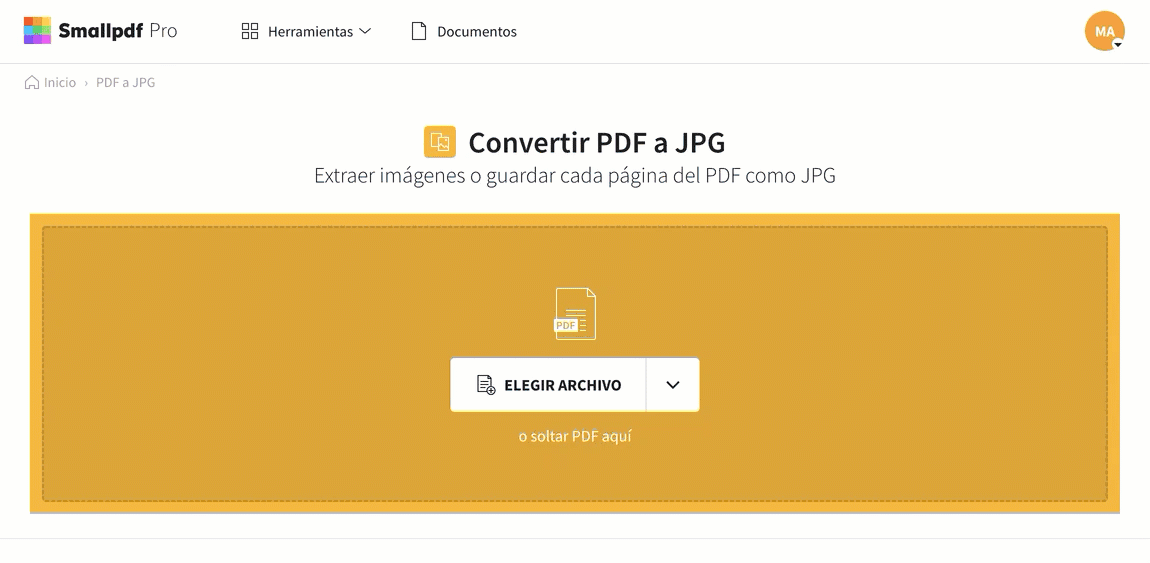 Usar Smallpdf para comprimir un PDF grande a 1 MB o menos