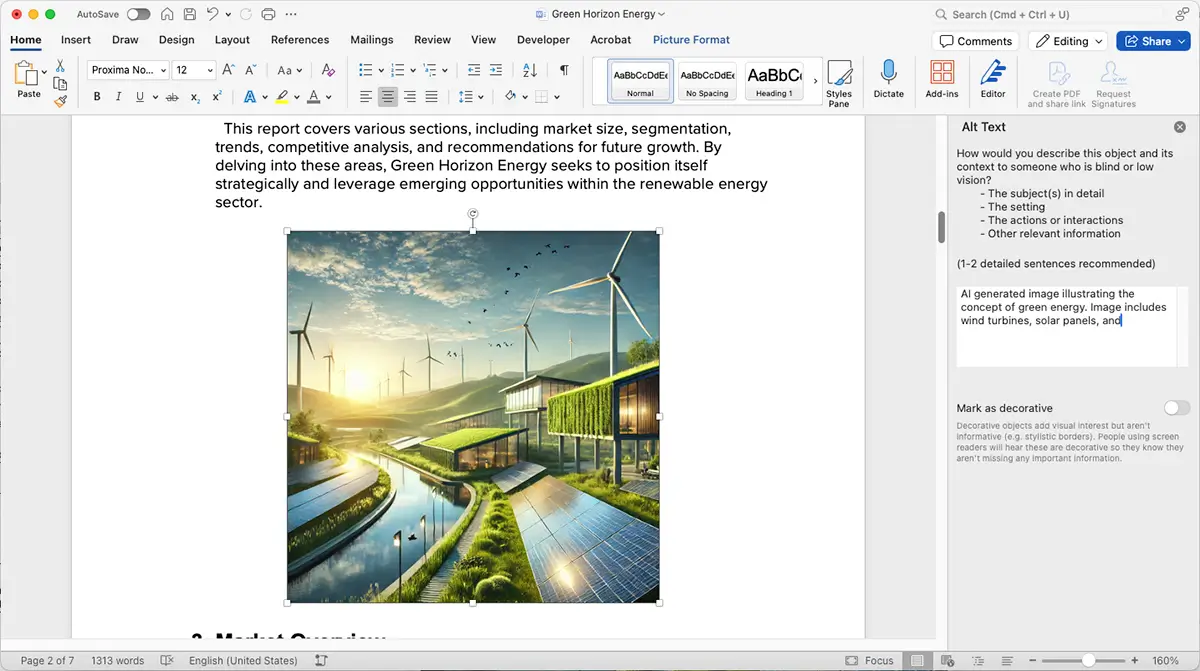 Adding alt text to a document