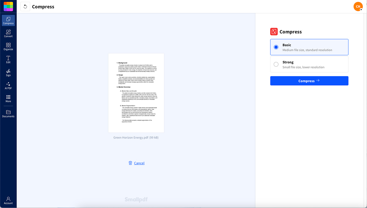 Choose a compression level