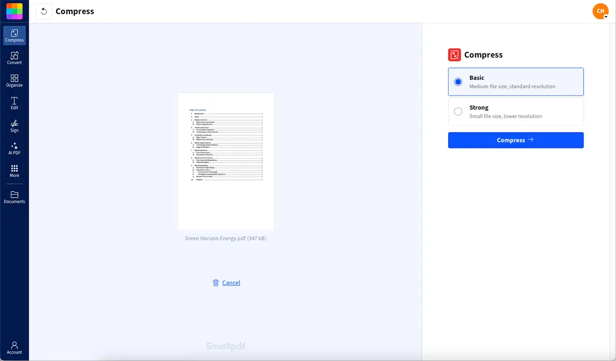 Compressing a PDF to remove metadata