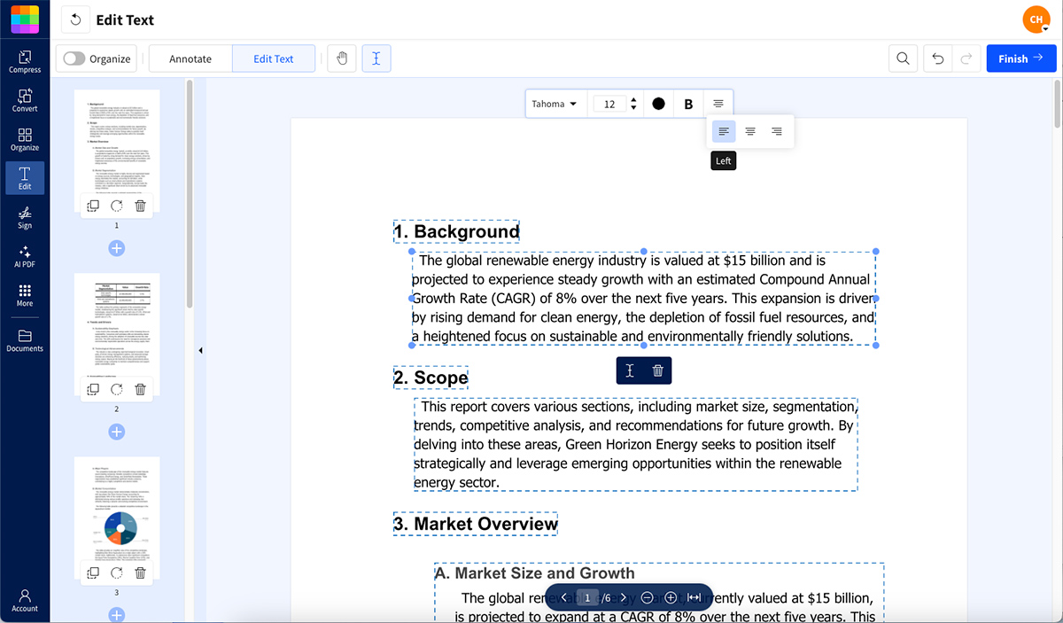 PDF text alignment using Edit PDF