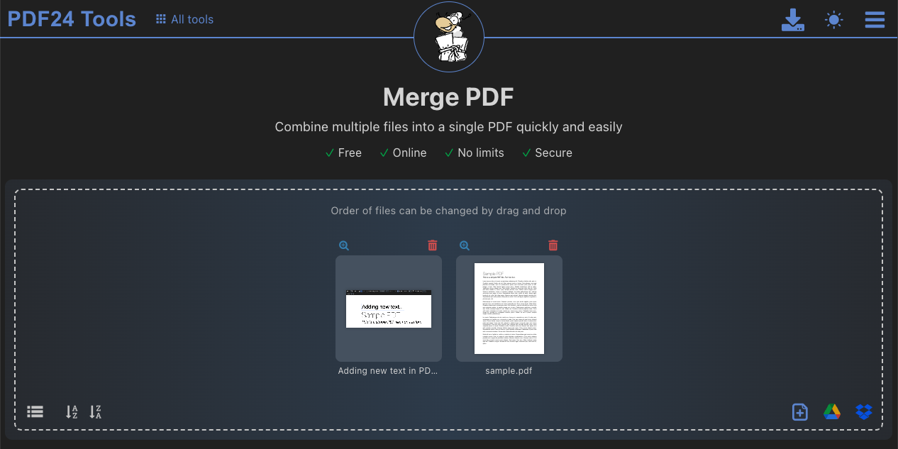 Merge PDF in PDF24