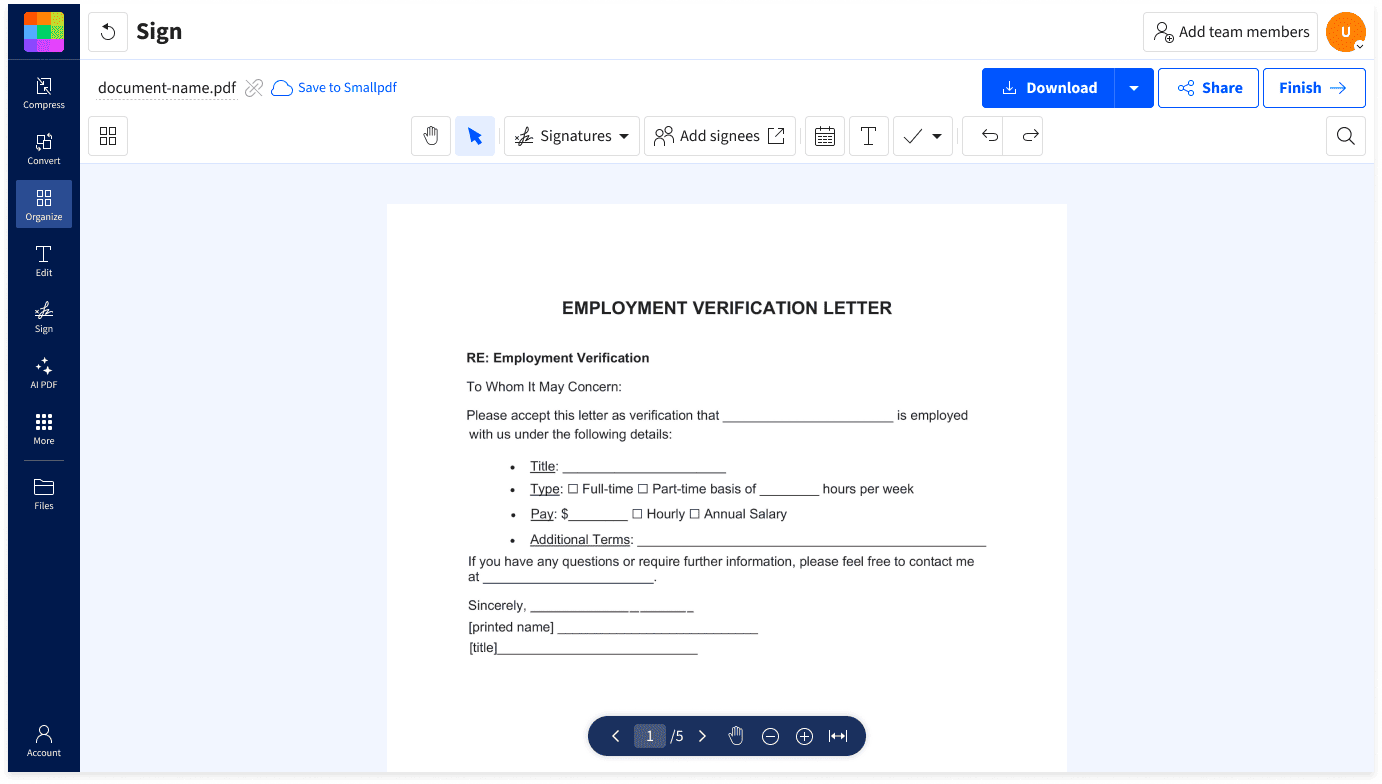 How to eSign a PDF: import the file, add your signature or initials, finish signing, and download or share