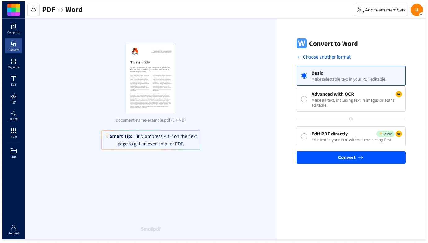 How to convert Word to PDF: drag and drop the DOC or DOCX file and download the converted PDF