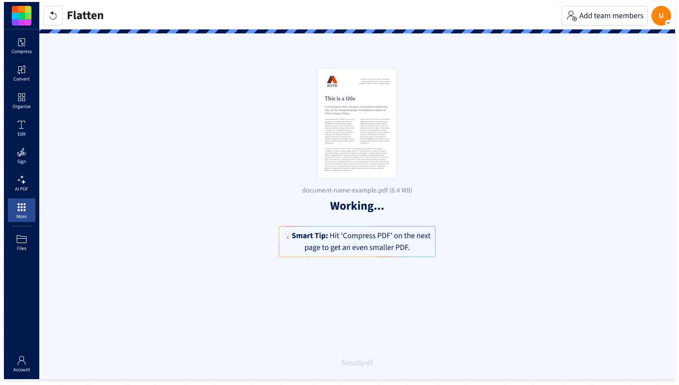 How to flatten a PDF for free: drag and drop the file, click Flatten PDF, and download the result