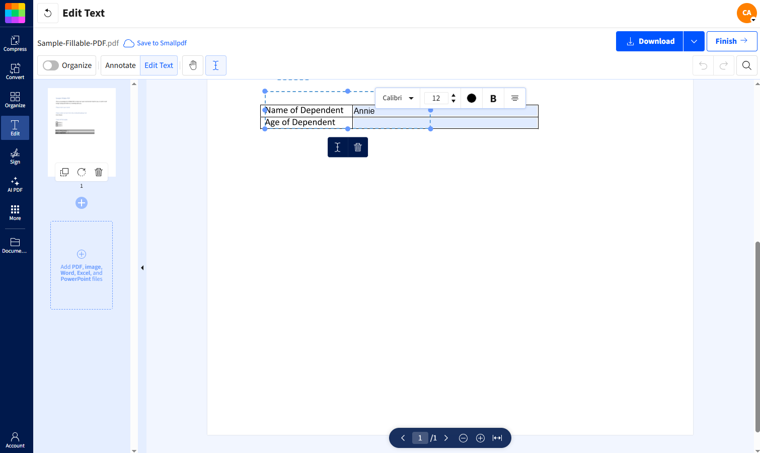 Adjust the text in your PDF