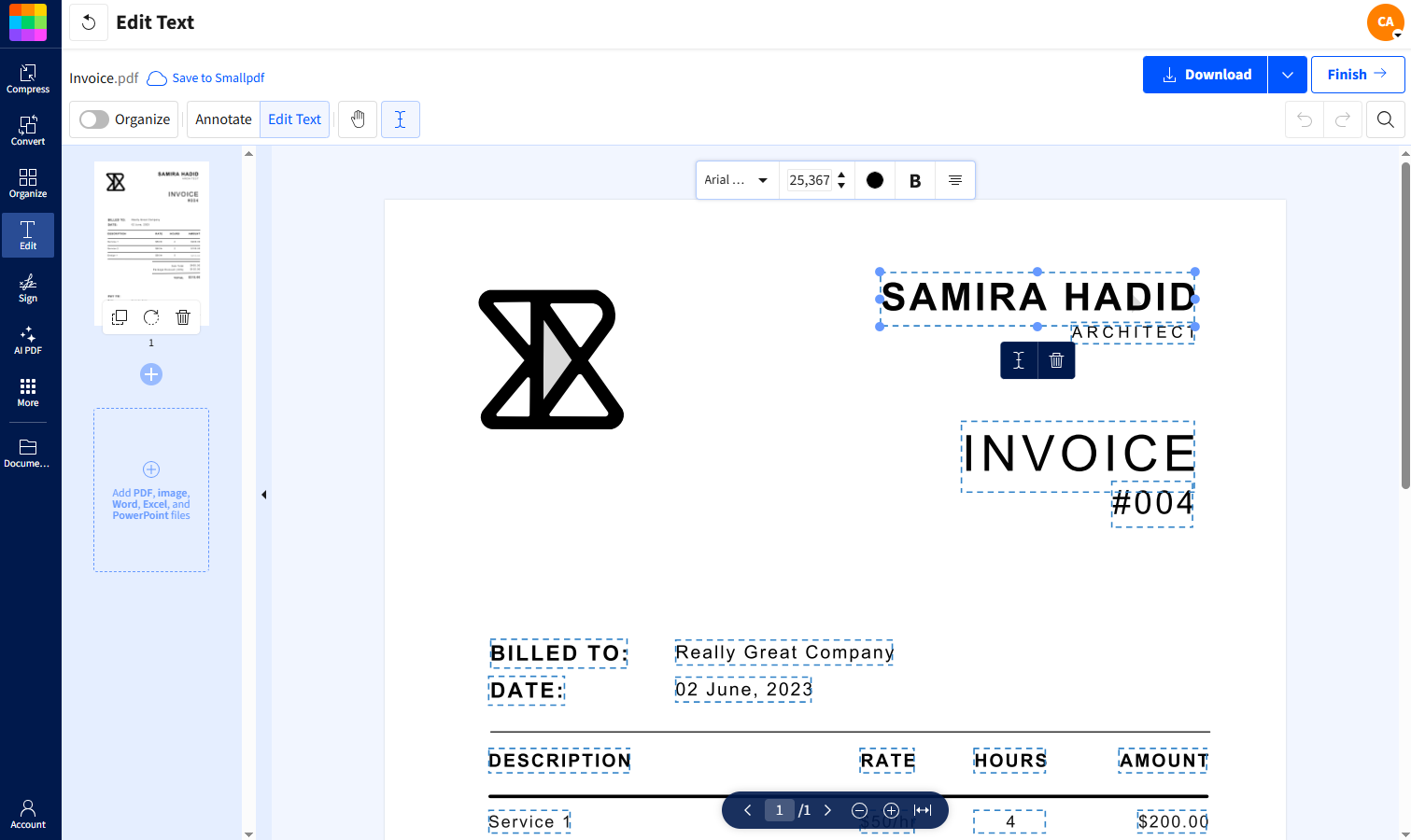 Edit Invoice on Smallpdf