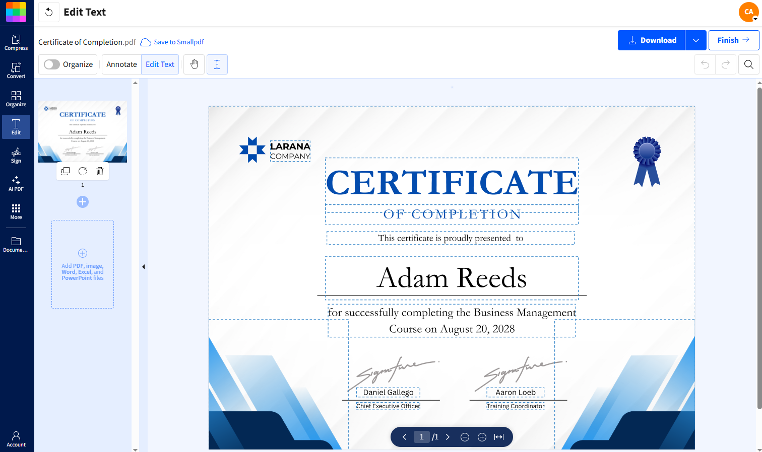Edit Fonts on PDF Certificates