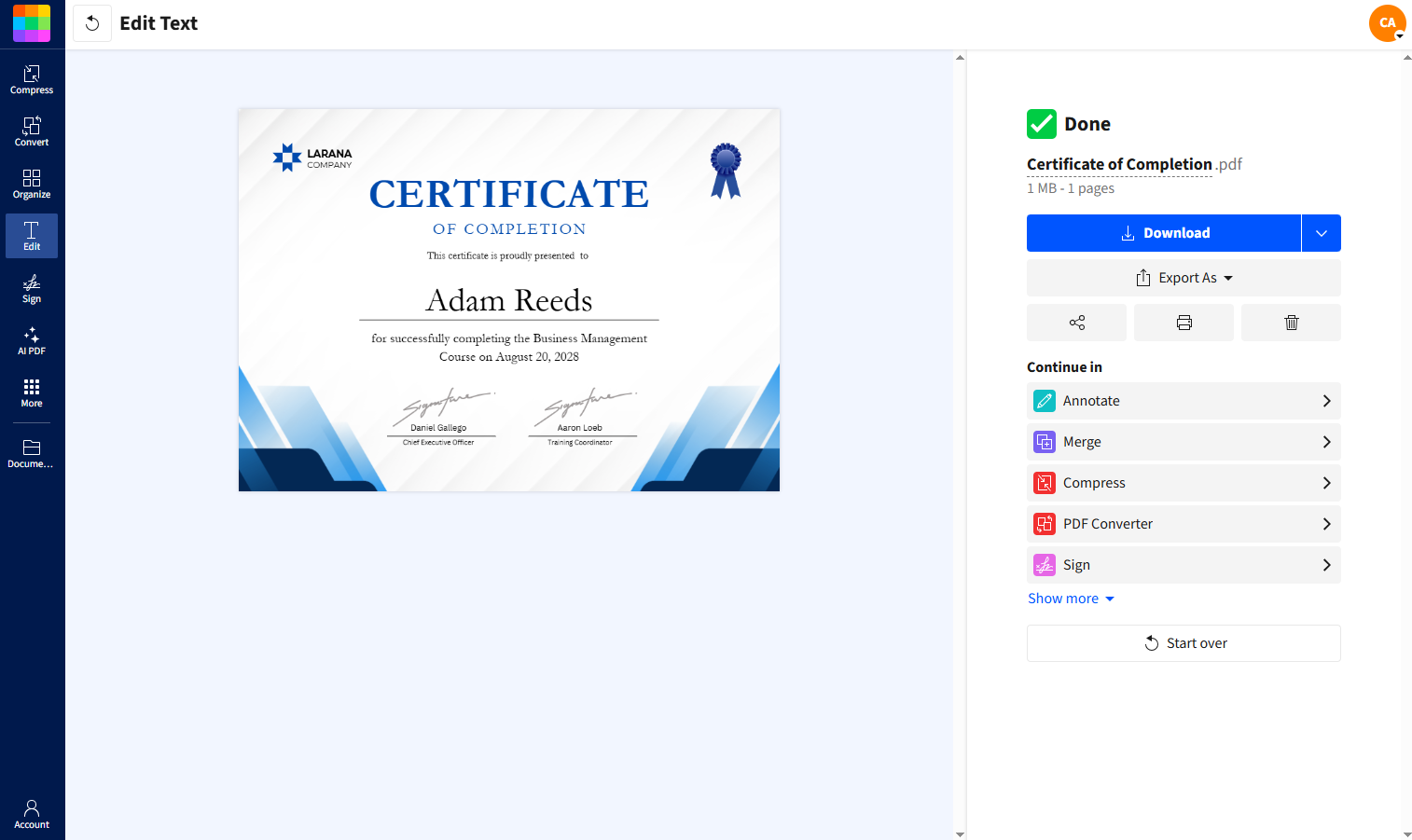 Save and Share Your Certificate