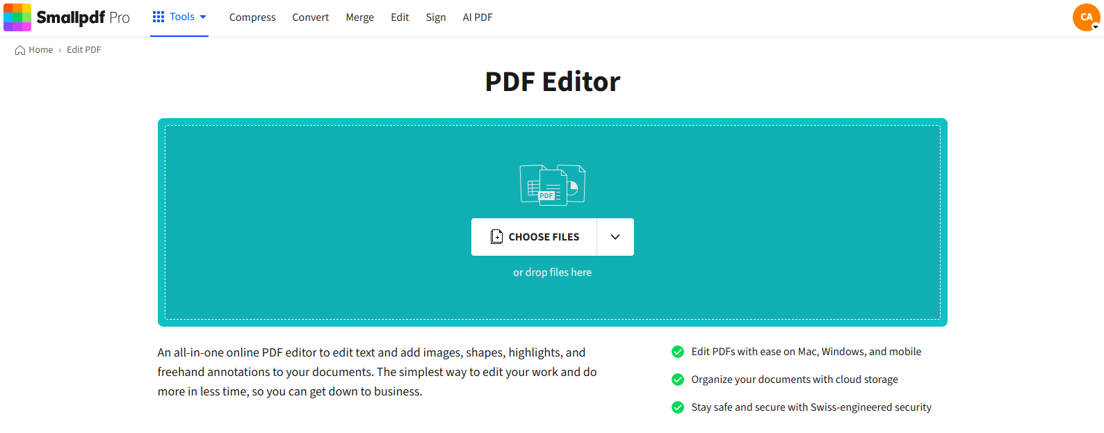 Open Edit PDF and upload your transcript