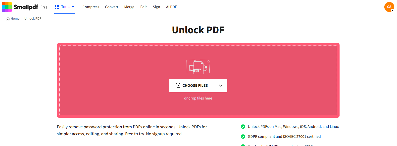 Upload a password-protected PDF transcript to Unlock PDF