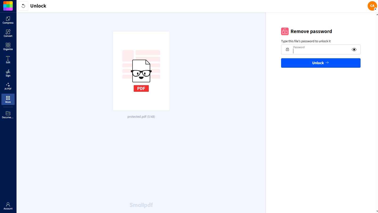Enter the password to unlock the PDF
