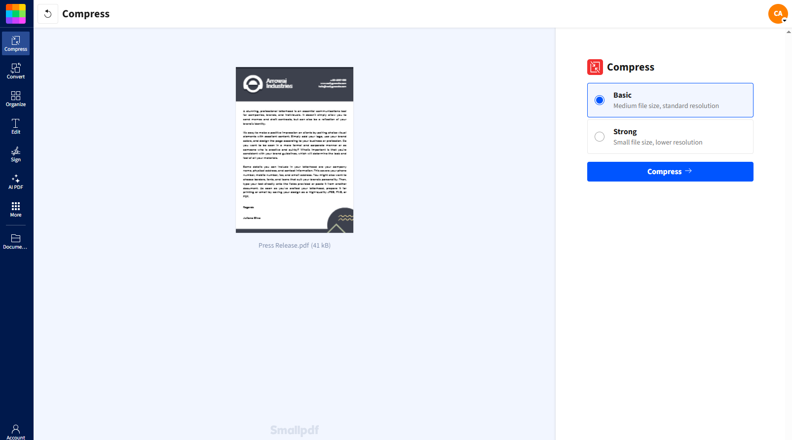 Choose a compression level