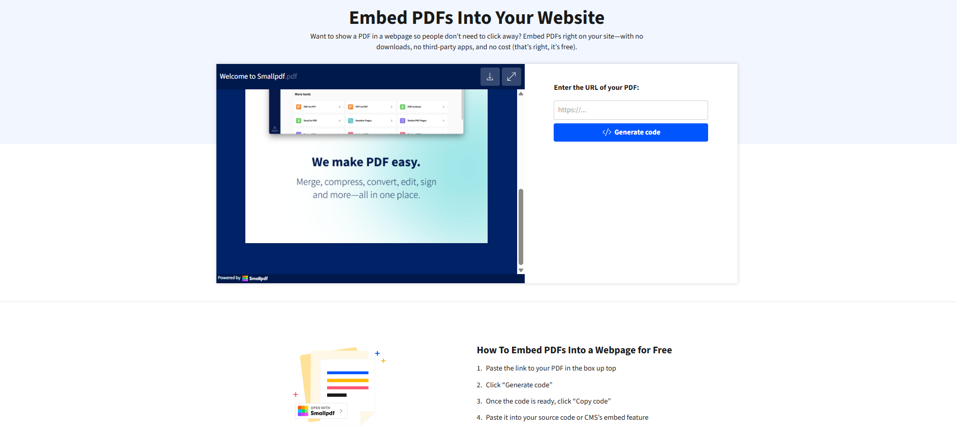 Añade un botón con icono de PDF de Smallpdf para una experiencia centrada en el visor