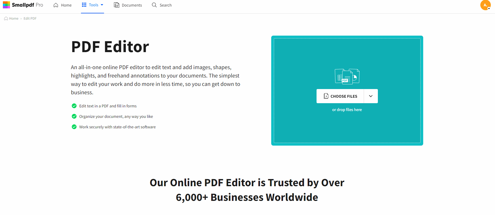 Como escrever em um PDF com a ferramenta Editar PDF do Smallpdf