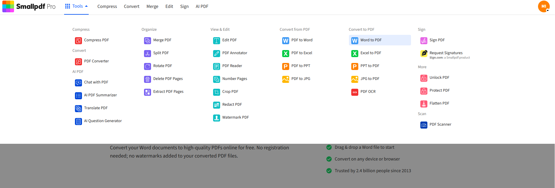 Use Smallpdf’s suite of tools
