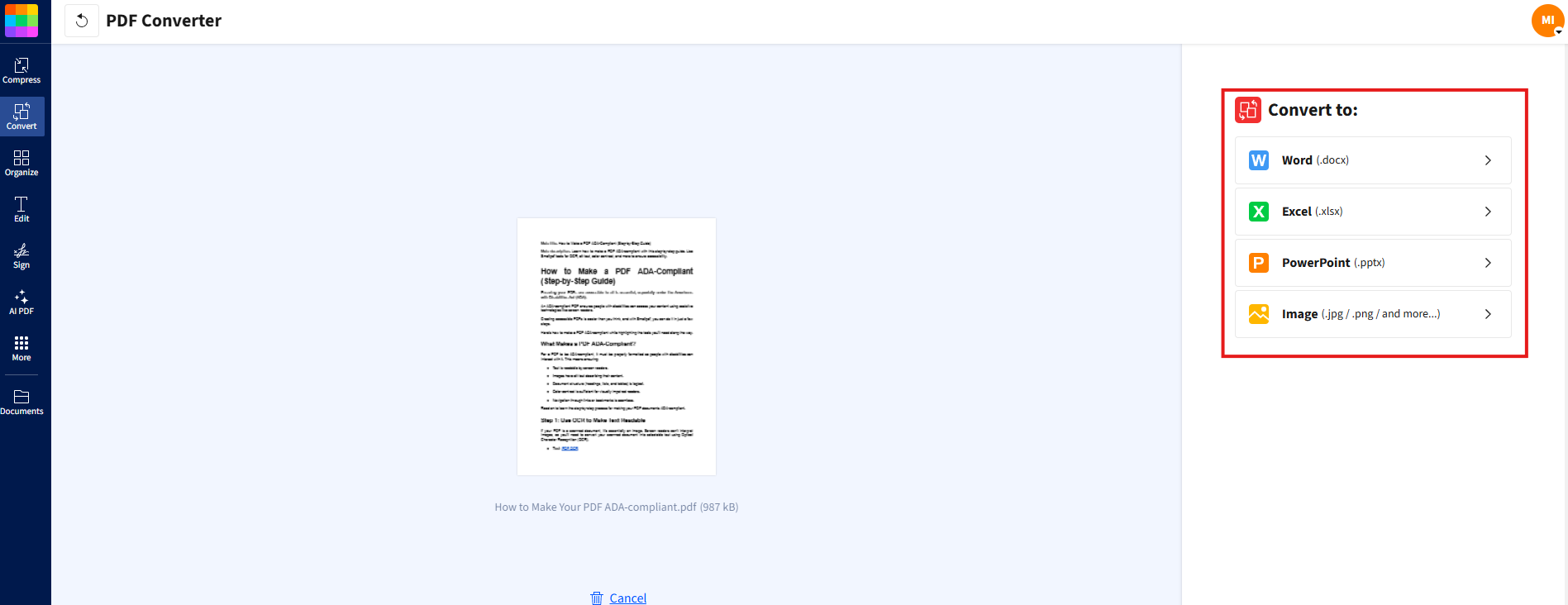 Using our PDF Converter