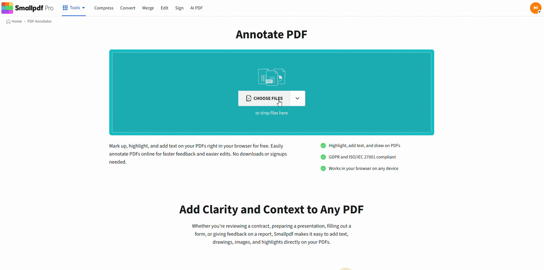 Change highlight color in PDF using Smallpdf Annotator for free