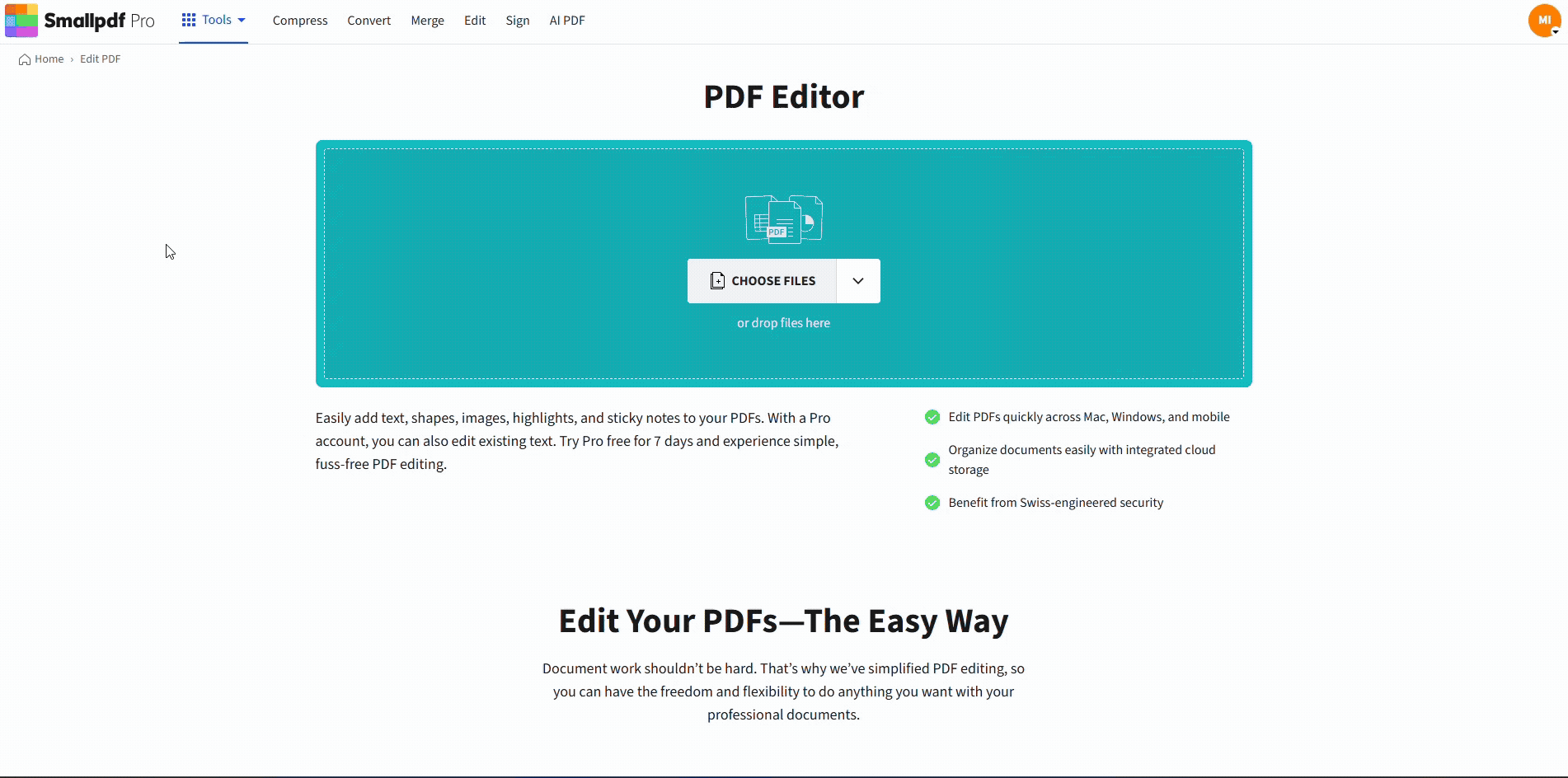 Edit a read-only PDF with Smallpdf