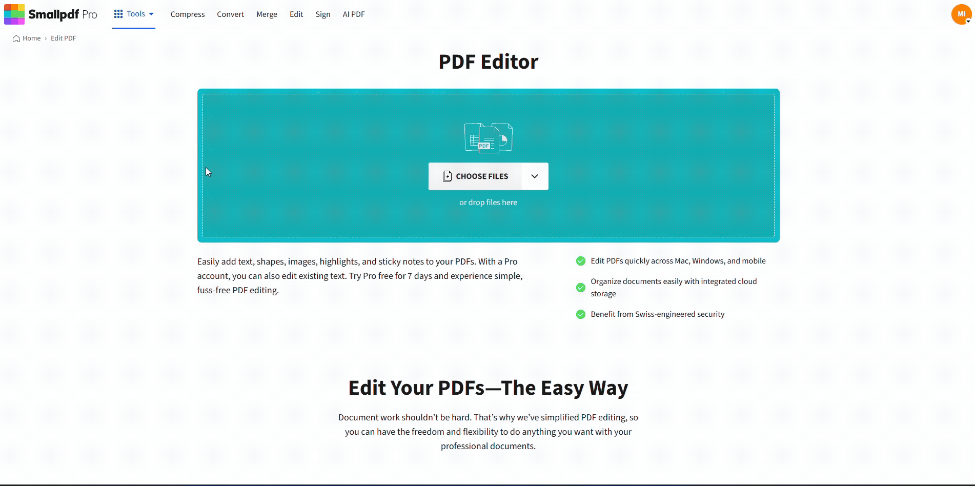 Add a header to PDF with the Smallpdf Edit PDF feature
