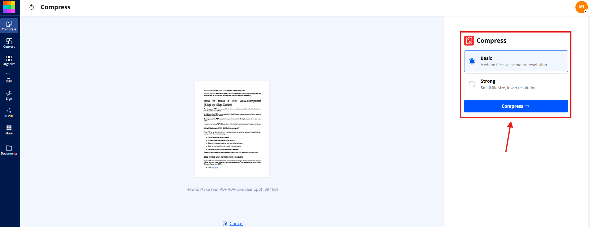 Compressing large files with Smallpdf