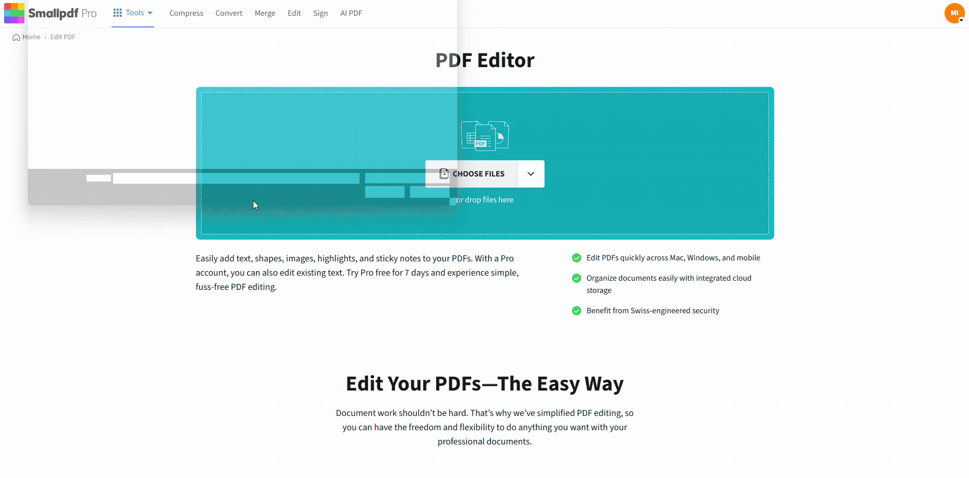 Resize PDF image in the Smallpdf Edit PDF feature