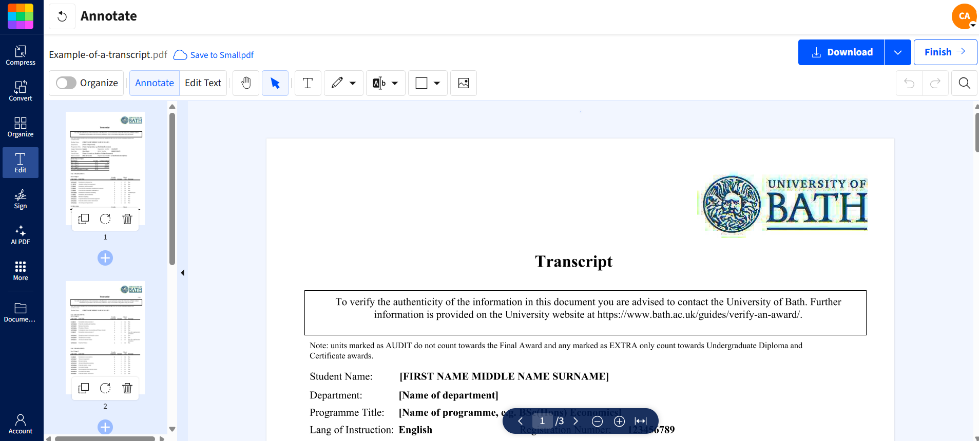 Edit your transcript by adding text, highlights or visuals