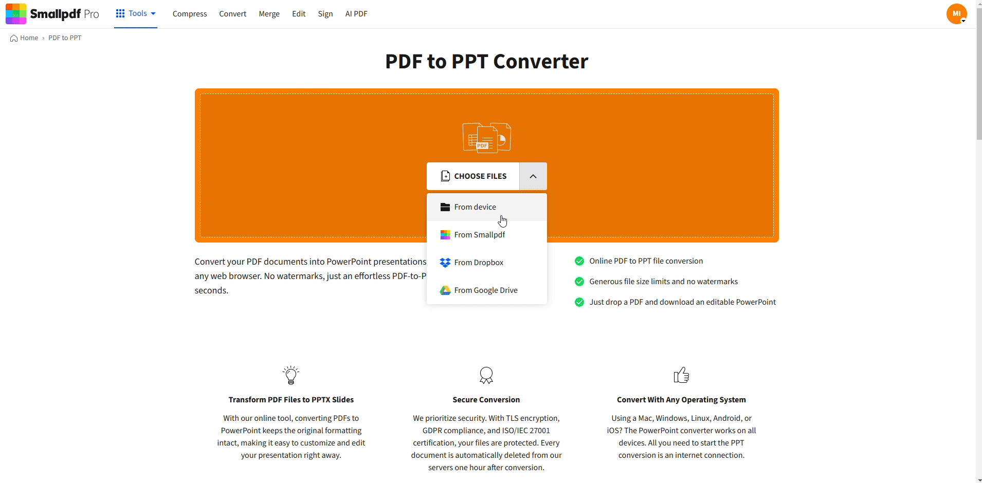 Convert Your PDF to PPTX on Smallpdf
