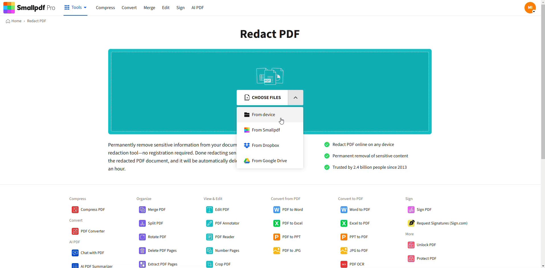Redact sensitive information with the Smallpdf Redact PDF feature