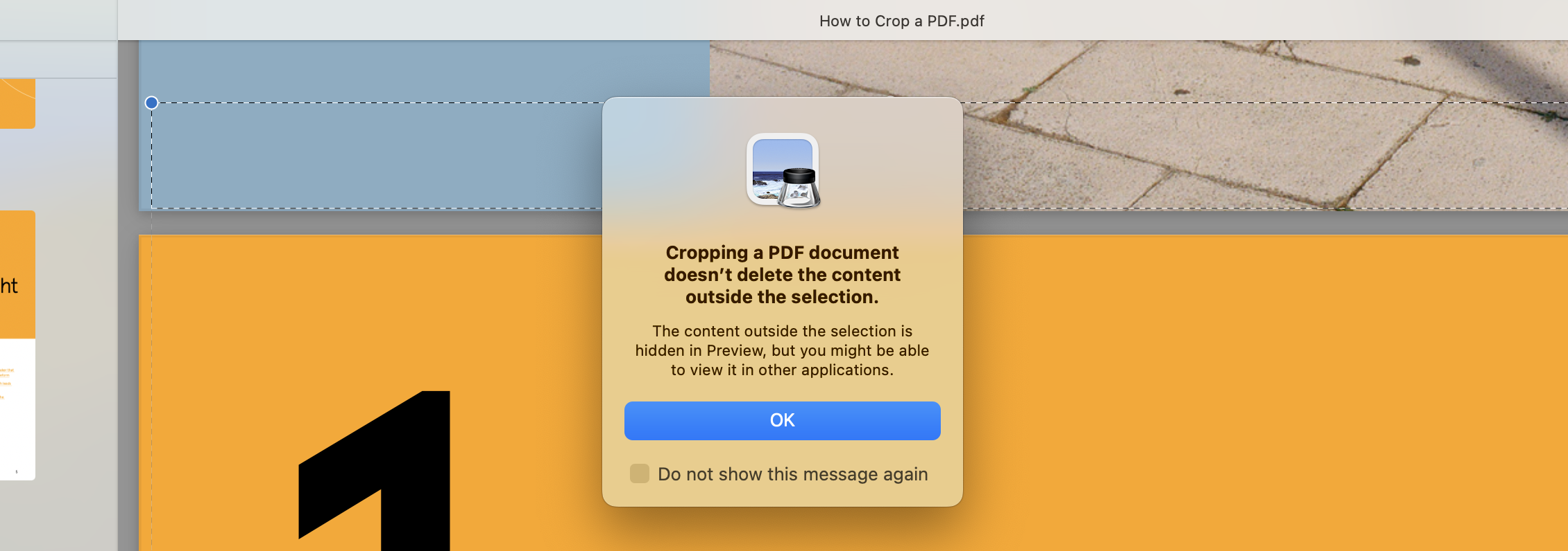 Click OK to crop the PDF