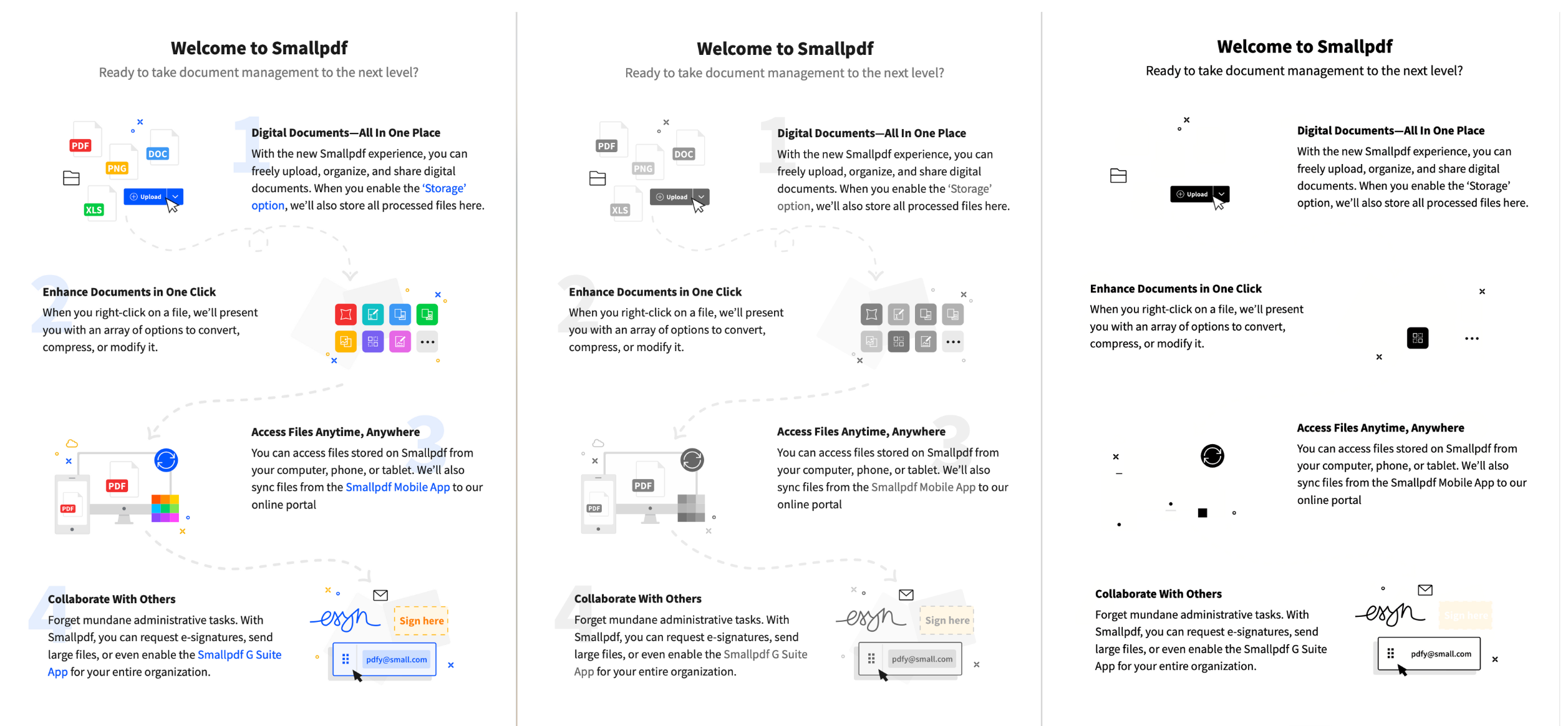 The same PDF in Color, Grayscale, and Black & White
