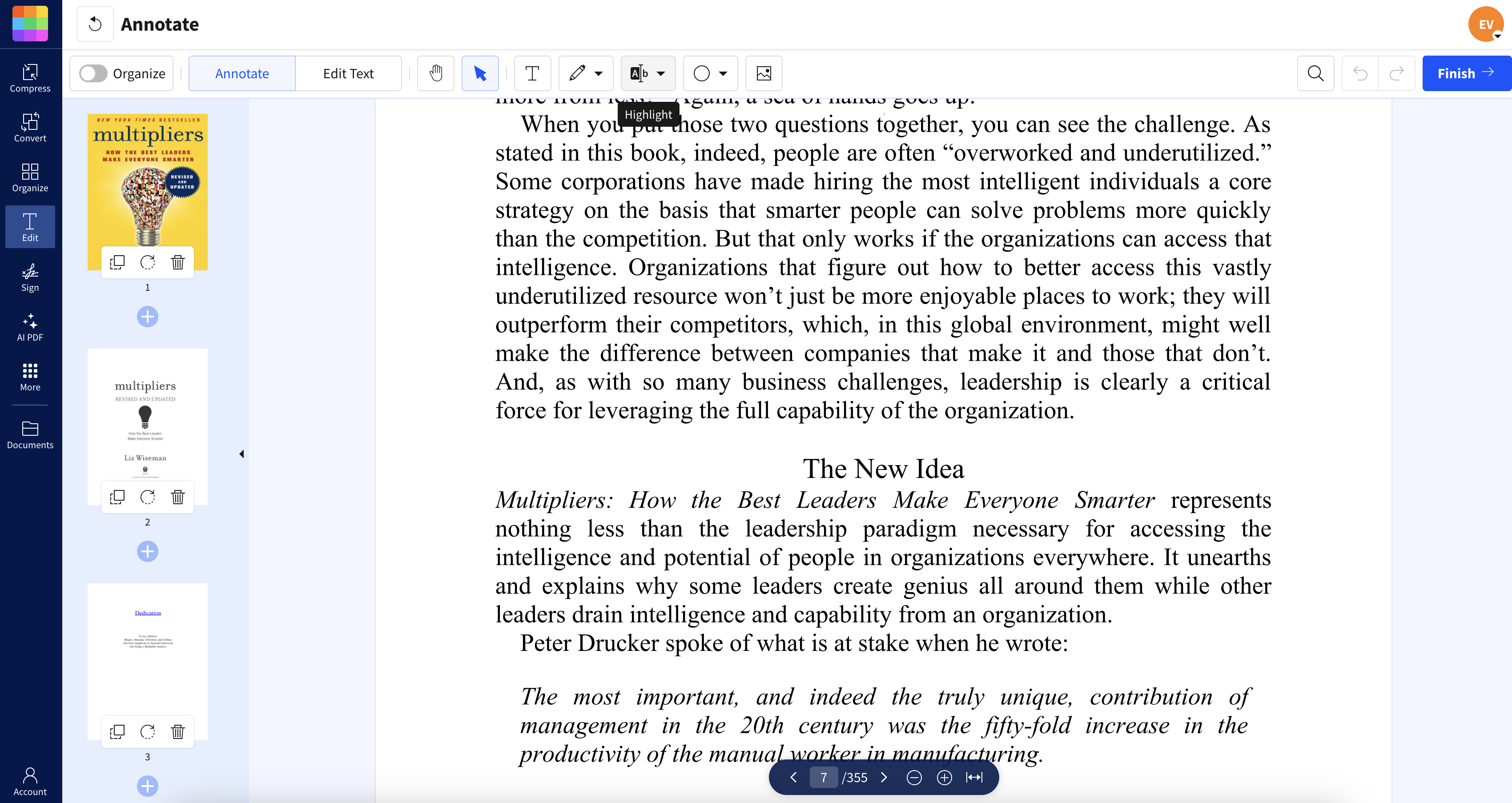 Using Smallpdf to strikethrough text in a PDF