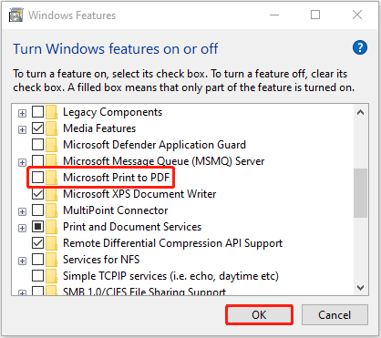 Reenabling Microsoft Print to PDF