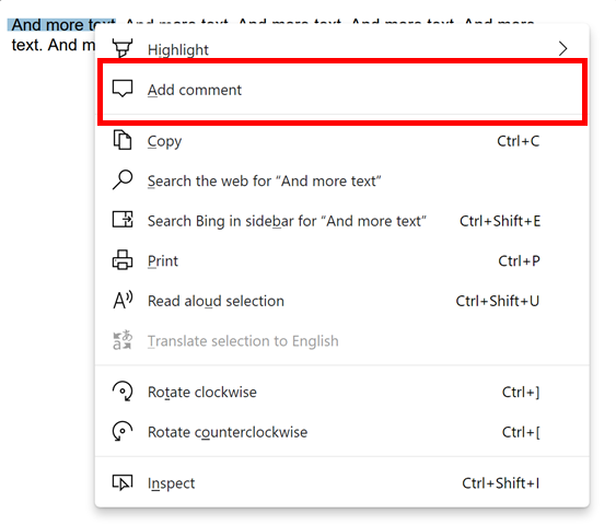 Choose the comment option