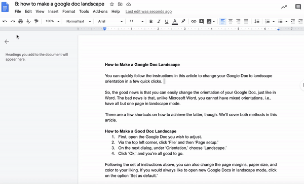 Cara mengubah Google Doc ke mode lanskap