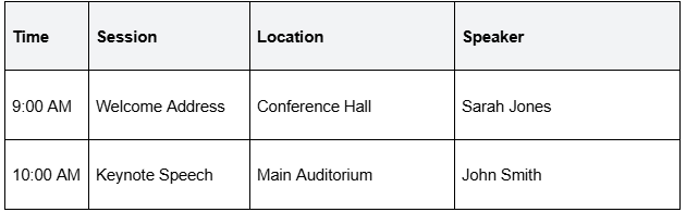 Draft your event schedule