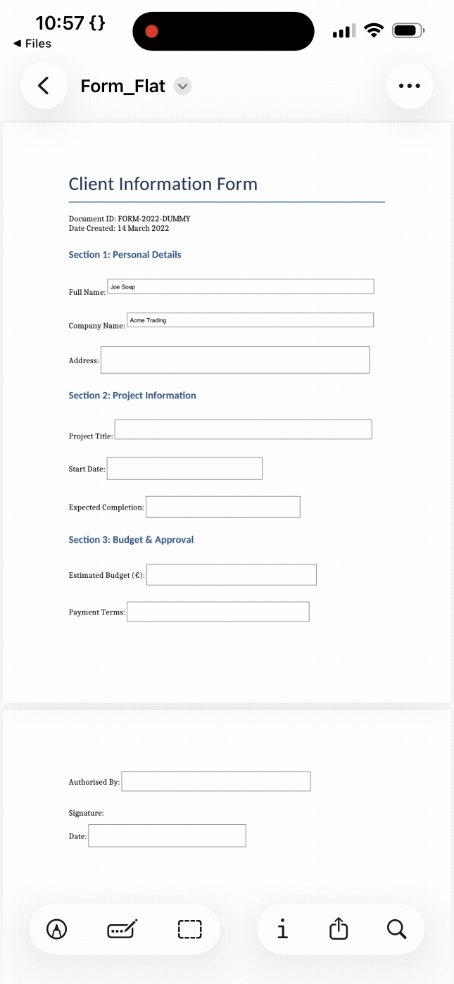 Using Apple Preview to complete a fillable & non-fillable PDF on an iPhone