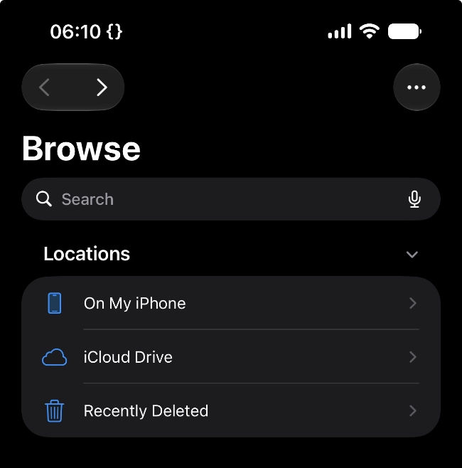 Locations you can shift iCloud documents to on an iPhone