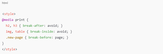 Insert temporary print CSS in the head