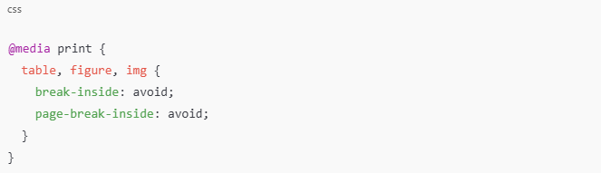 Stop tables and images from splitting across pages