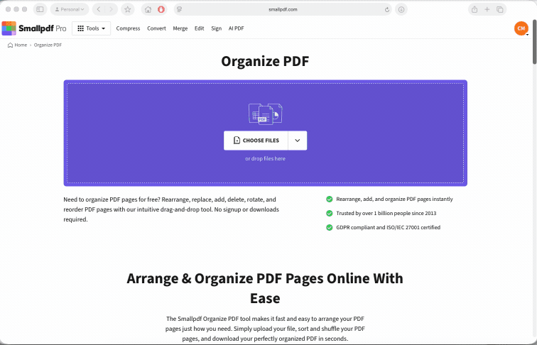 Using Organize PDF to duplicate pages in a PDF