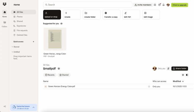 Sharing a PDF using Dropbox