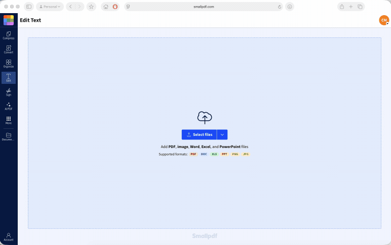 Removing a simple electronic signature and editing a PDF using Smallpdf