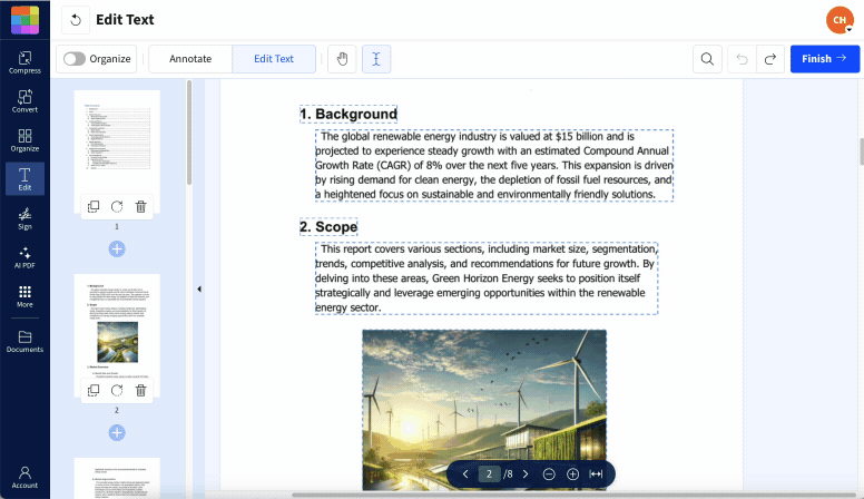 Using Edit PDF to center text