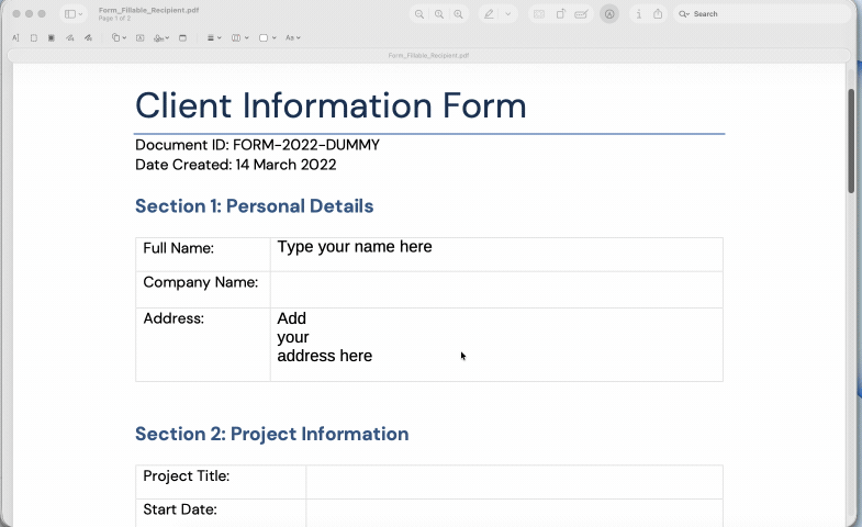 Replacing dummy text using Preview on macOS, iOS 26, or iPadOS 26