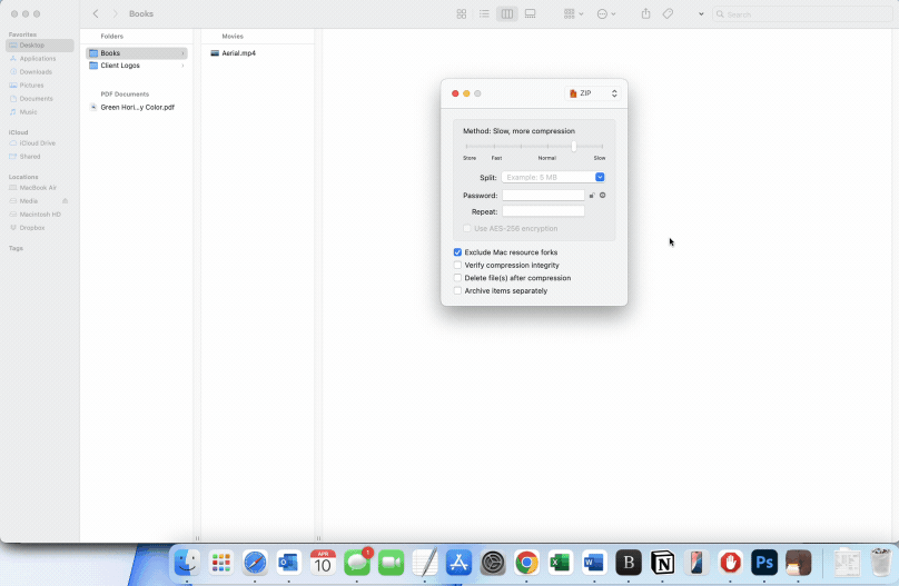 Keka unter macOS verwenden, um eine Datei zu zippen und zu verschlüsseln