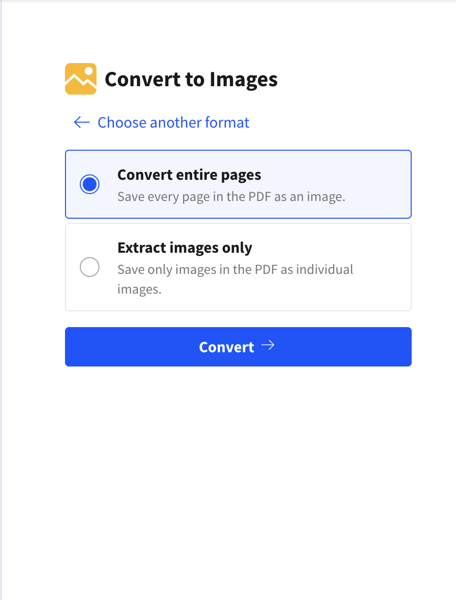 Use Smallpdf PDF to JPG to convert entire pages